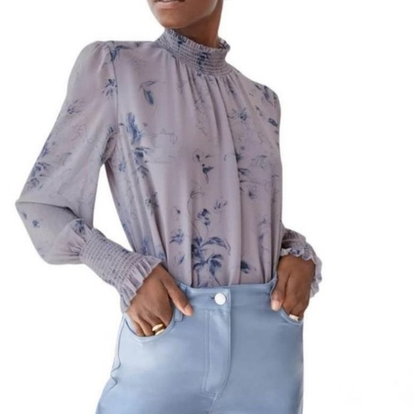 Wilfred Valencia blouse grey and blue floral XS - Picture 1 of 6